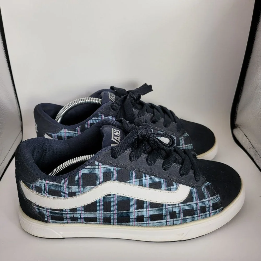 Vintage Vans Mercer Blue Plaid with White Side Stripe Suede Sneakers Womens US 9 - Picture 1 of 7